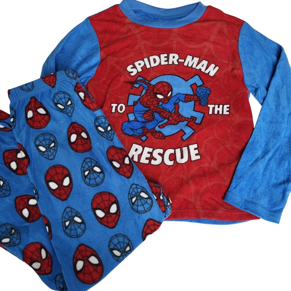 Marvel Spider-Man Pajama Set Top Pants‎ Red Blue Size L 10 Flame Resistant NWOT